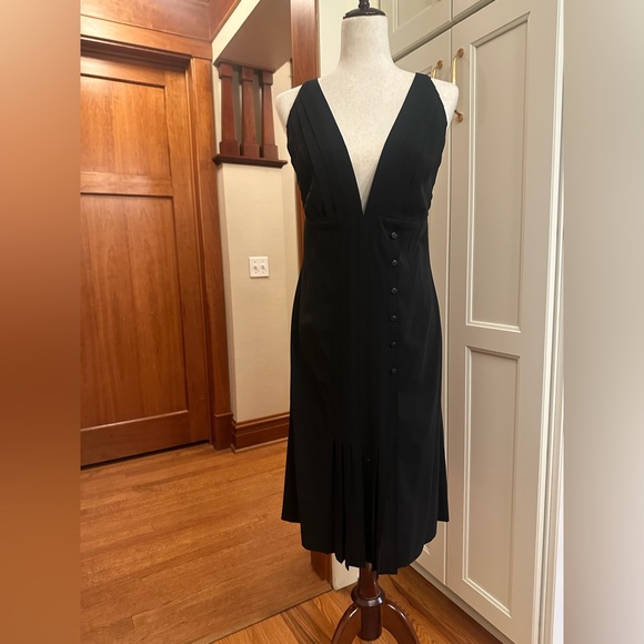 CHANEL Dresses & Skirts - CHANEL Black Pleated V‑Neck Button-Front Midi Dress